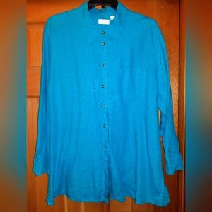 Elisabeth by Liz Claiborne 100% Linen Top/Shirt/Blouse Blue Women's Size 22